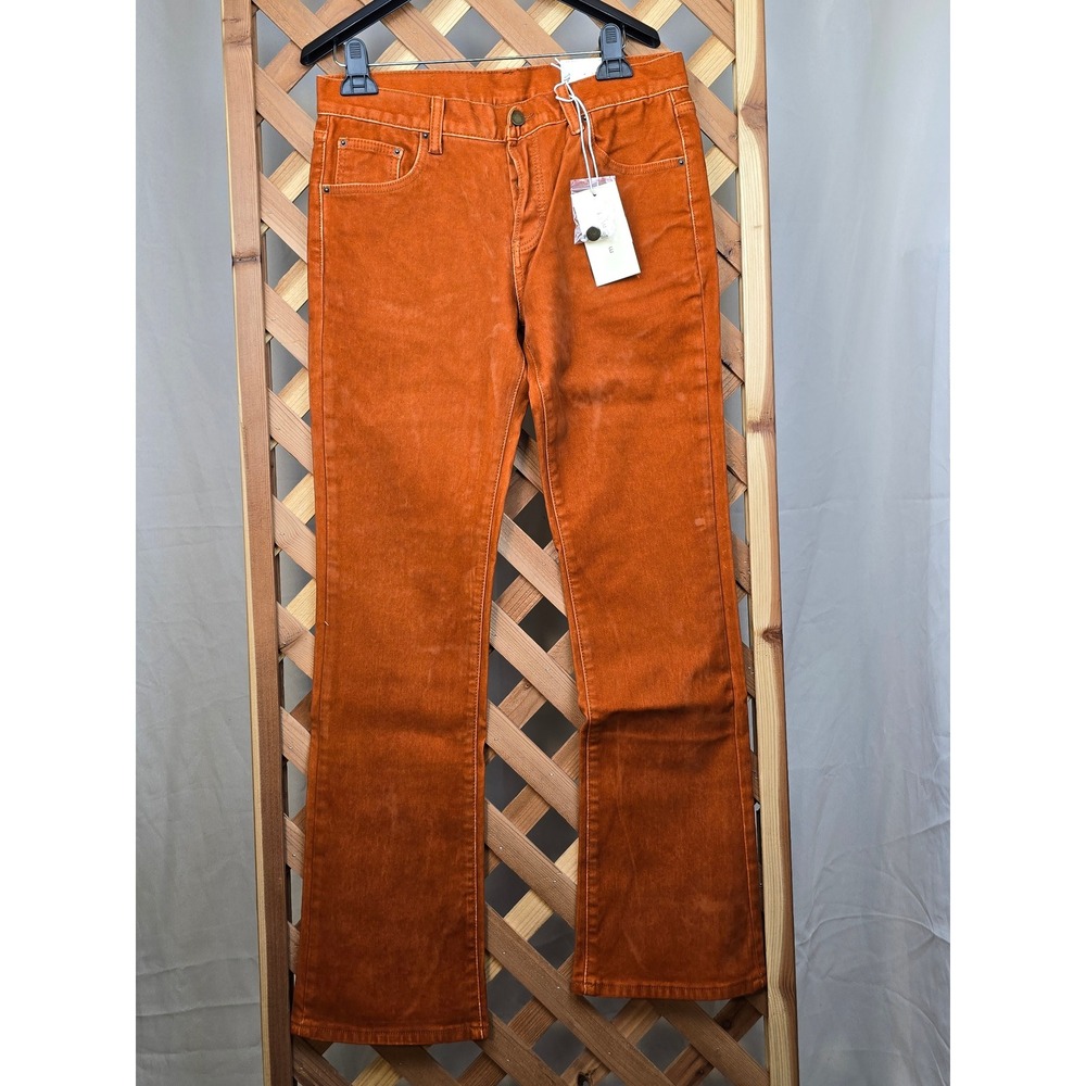 MNML Suede Flare Denim Pants Mens 29 Rust Orange M2023-D198-RST-29 - NEW